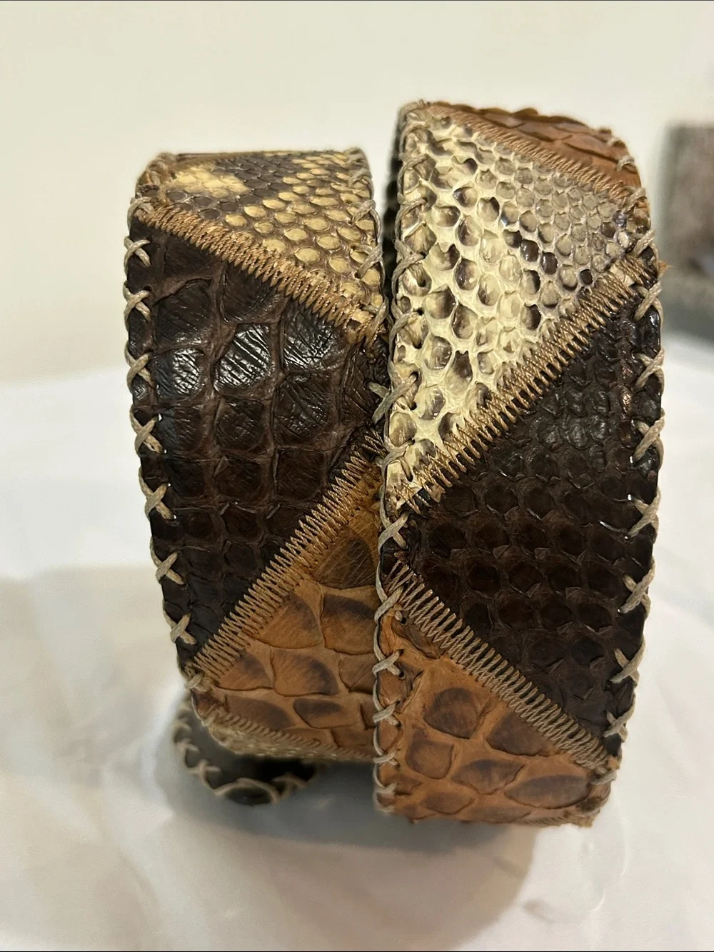 Handmade Italian Genuine Python Patchwork Belt • Size 115 • Artisan Leather
